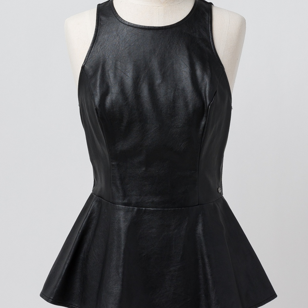Guess Leather Front Peplum Top-Size S